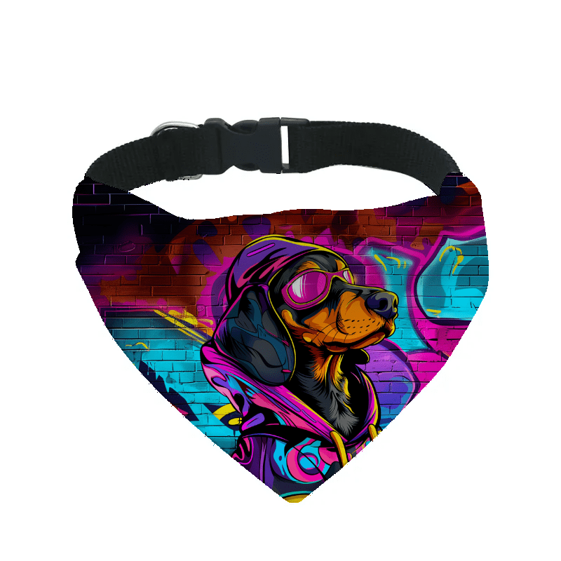 L'atelier du Fourmilier Bandana pour chien teckel / S Bandana pour chien Street dogs – 4 tailles (S, M, L, XL) – Collier inclus et compatible BioThane