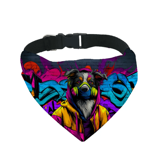 L'atelier du Fourmilier Bandana pour chien Berger australien / S Bandana pour chien Street dogs – 4 tailles (S, M, L, XL) – Collier inclus et compatible BioThane