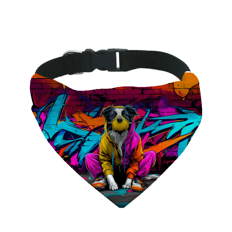 L'atelier du Fourmilier Bandana pour chien border collie / S Bandana pour chien Street dogs – 4 tailles (S, M, L, XL) – Collier inclus et compatible BioThane