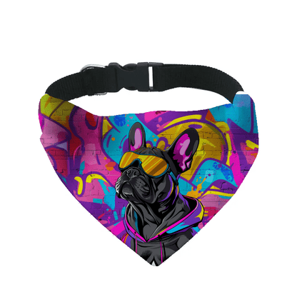 L'atelier du Fourmilier Bandana pour chien bouledogue français / S Bandana pour chien Street dogs – 4 tailles (S, M, L, XL) – Collier inclus et compatible BioThane