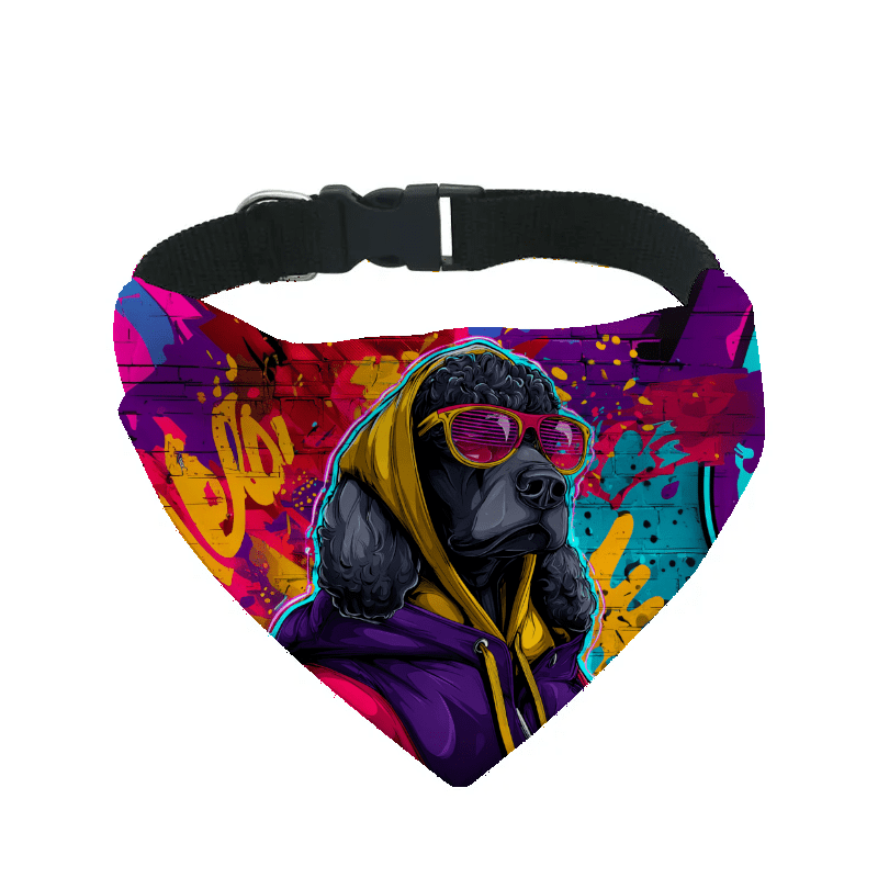 L'atelier du Fourmilier Bandana pour chien caniche / S Bandana pour chien Street dogs – 4 tailles (S, M, L, XL) – Collier inclus et compatible BioThane