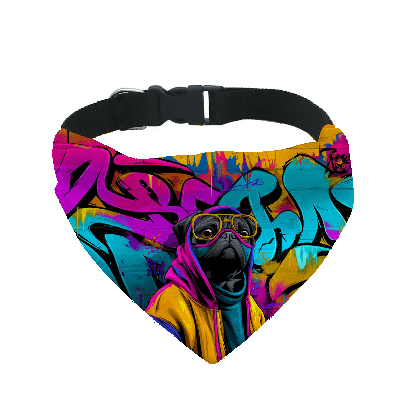 L'atelier du Fourmilier Bandana pour chien carlin / S Bandana pour chien Street dogs – 4 tailles (S, M, L, XL) – Collier inclus et compatible BioThane