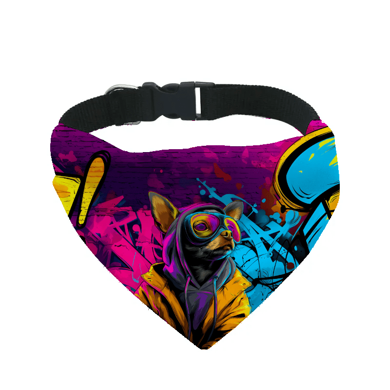 L'atelier du Fourmilier Bandana pour chien chihuahua / S Bandana pour chien Street dogs – 4 tailles (S, M, L, XL) – Collier inclus et compatible BioThane