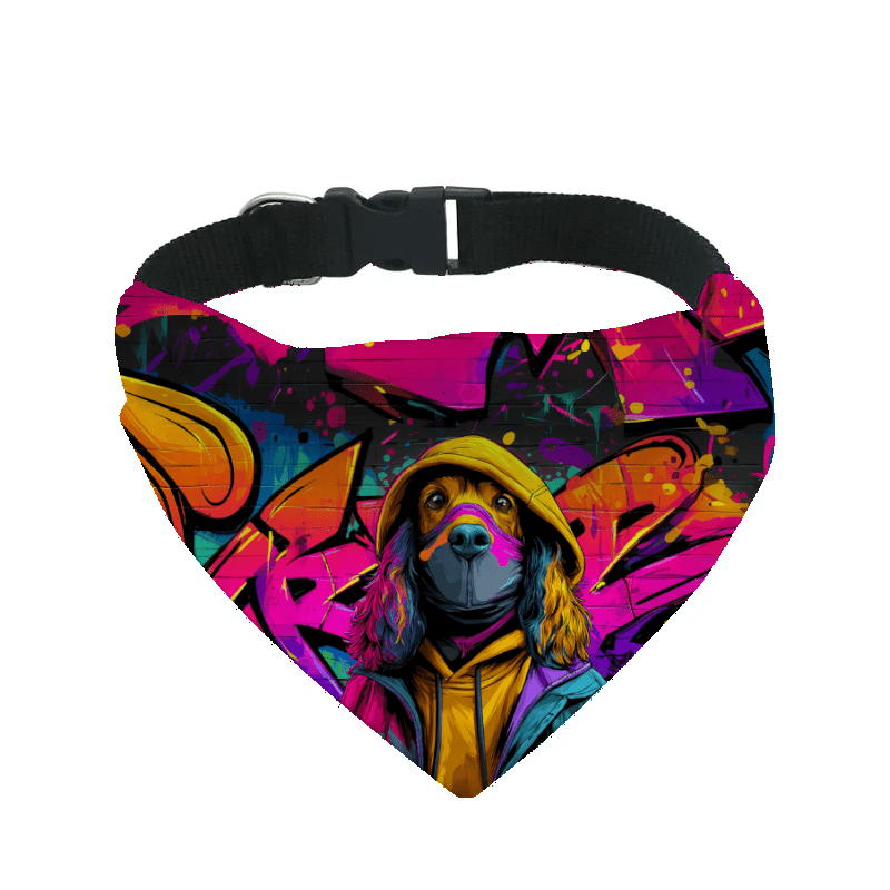 L'atelier du Fourmilier Bandana pour chien cocker / S Bandana pour chien Street dogs – 4 tailles (S, M, L, XL) – Collier inclus et compatible BioThane