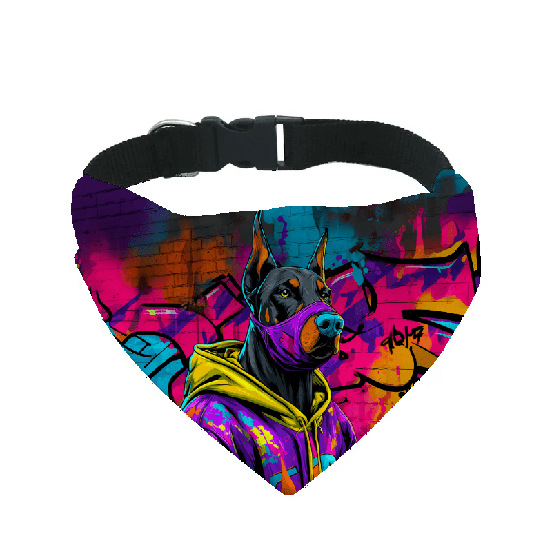 L'atelier du Fourmilier Bandana pour chien dobermann / S Bandana pour chien Street dogs – 4 tailles (S, M, L, XL) – Collier inclus et compatible BioThane