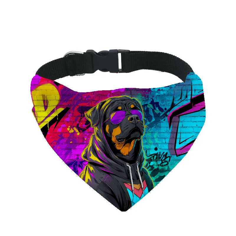 L'atelier du Fourmilier Bandana pour chien rottweiller / S Bandana pour chien Street dogs – 4 tailles (S, M, L, XL) – Collier inclus et compatible BioThane