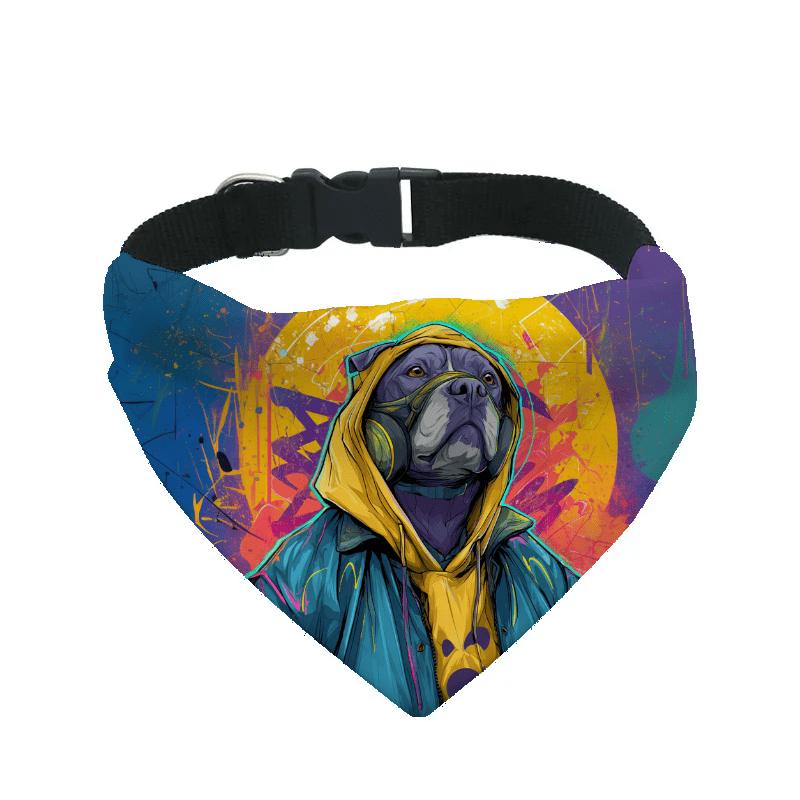 L'atelier du Fourmilier Bandana pour chien staffie / S Bandana pour chien Street dogs – 4 tailles (S, M, L, XL) – Collier inclus et compatible BioThane