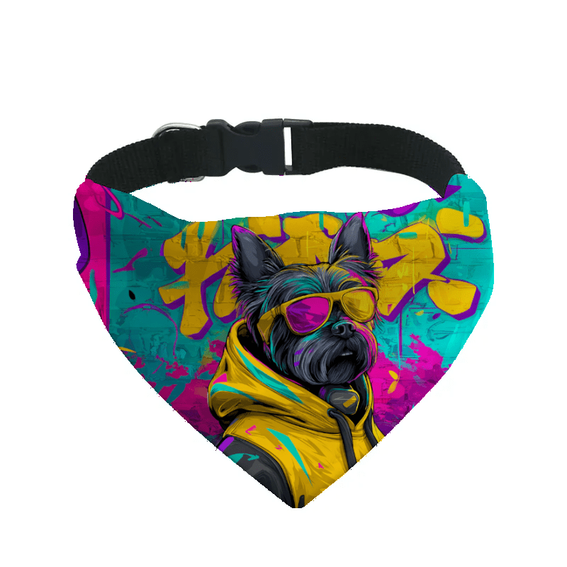 L'atelier du Fourmilier Bandana pour chien yorkshire / S Bandana pour chien Street dogs – 4 tailles (S, M, L, XL) – Collier inclus et compatible BioThane