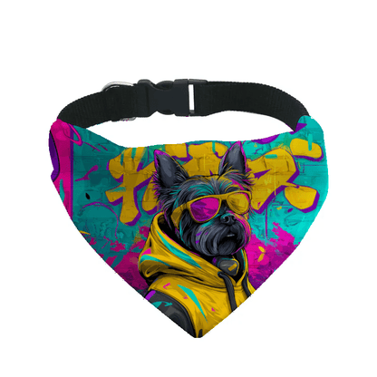 L'atelier du Fourmilier Bandana pour chien yorkshire / S Bandana pour chien Street dogs – 4 tailles (S, M, L, XL) – Collier inclus et compatible BioThane