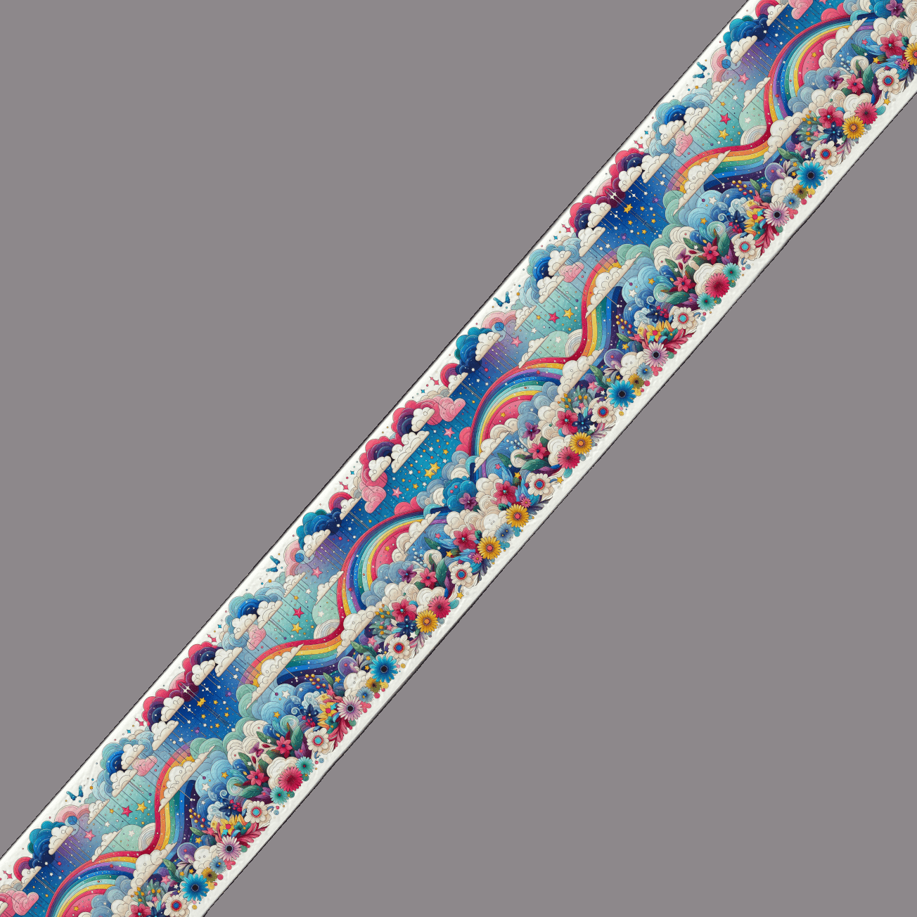 L'atelier du Fourmilier BioThane imprimé au mètre BioThane® imprimé - Arc-en-ciel enchanté & nuages joyeux