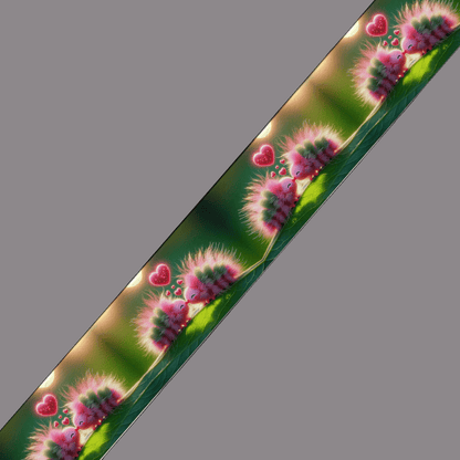 L'atelier du Fourmilier BioThane imprimé au mètre BioThane® imprimé – Chenilles amoureuses sur feuillage lumineux (19mm, 25mm, 38mm)