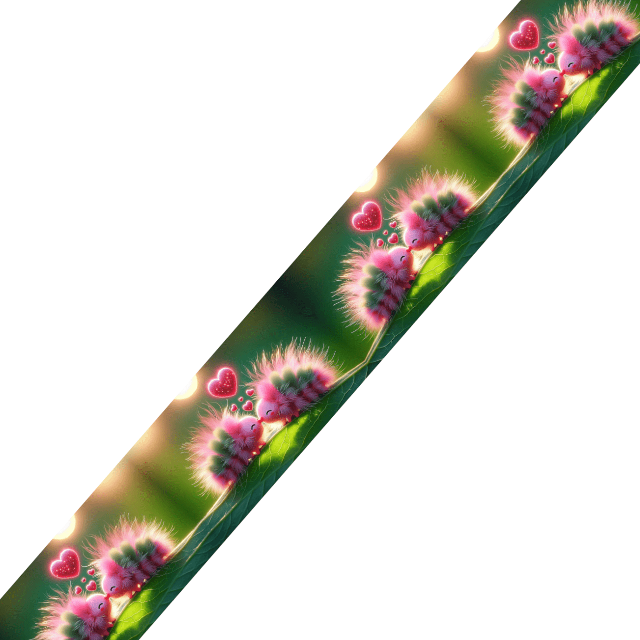 L'atelier du Fourmilier BioThane imprimé au mètre BioThane® imprimé – Chenilles amoureuses sur feuillage lumineux (19mm, 25mm, 38mm)