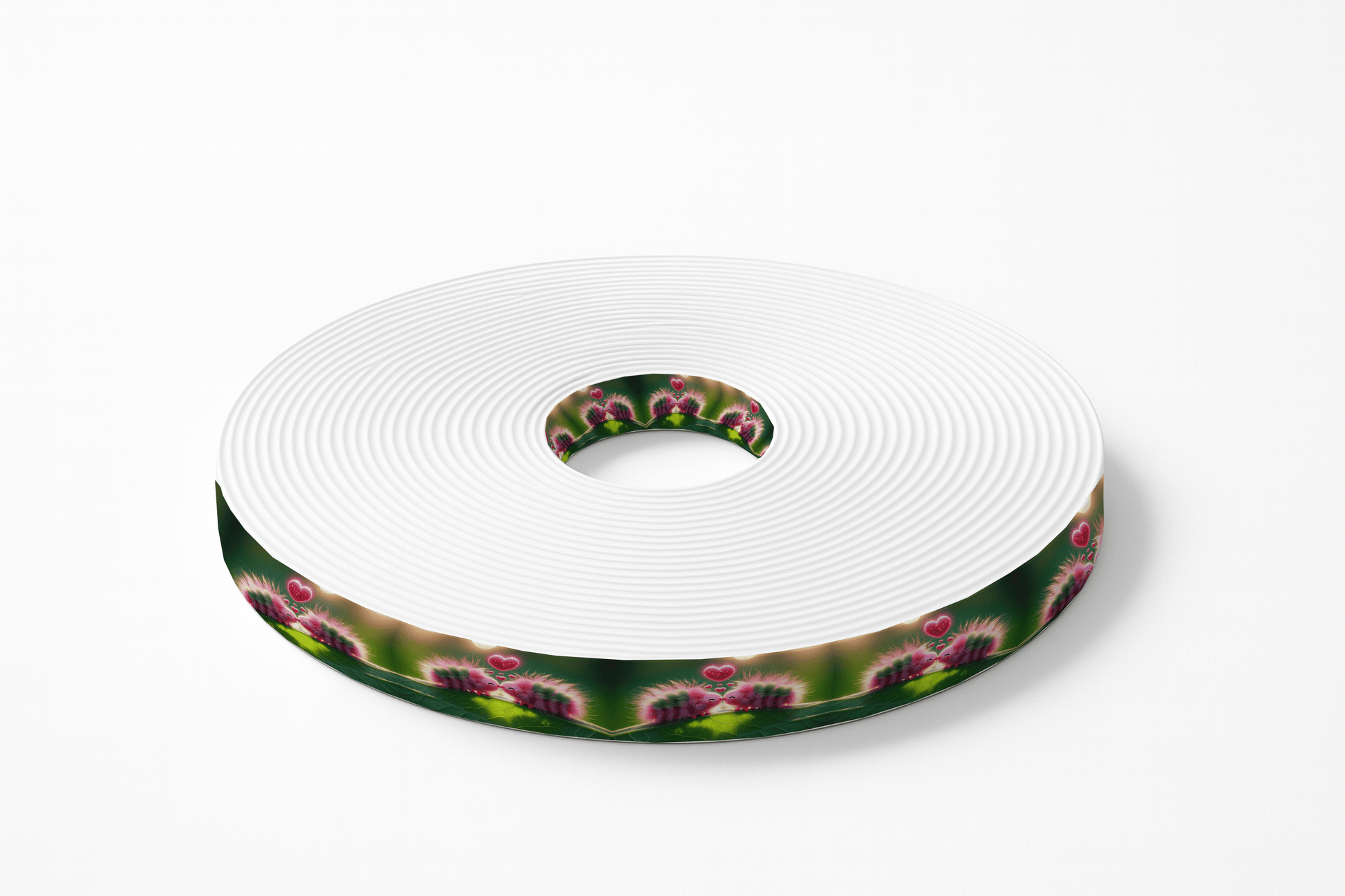 L'atelier du Fourmilier BioThane imprimé au mètre BioThane® imprimé – Chenilles amoureuses sur feuillage lumineux (19mm, 25mm, 38mm)