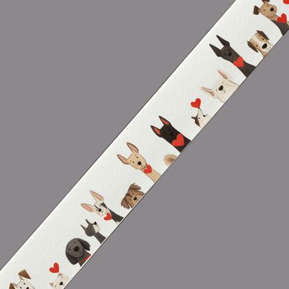 L'atelier du Fourmilier BioThane imprimé au mètre BioThane imprimé – Chiens cartoon et petits cœurs rouges