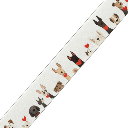 L'atelier du Fourmilier BioThane imprimé au mètre BioThane imprimé – Chiens cartoon et petits cœurs rouges