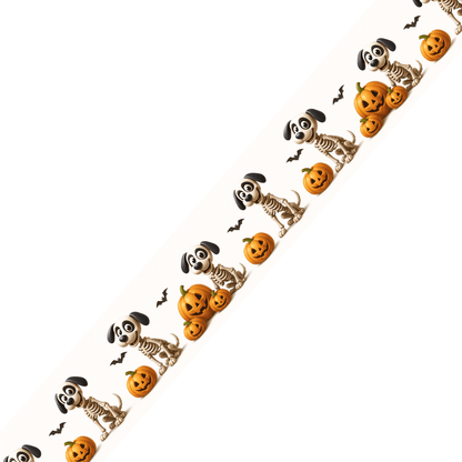 L'atelier du Fourmilier BioThane imprimé au mètre BioThane® imprimé – Chiens squelettes & citrouilles (Halloween)