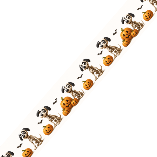 L'atelier du Fourmilier BioThane imprimé au mètre BioThane® imprimé – Chiens squelettes & citrouilles (Halloween)