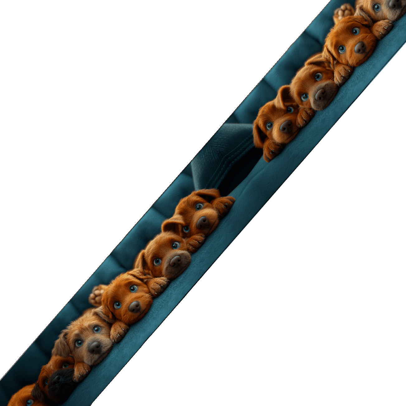 L'atelier du Fourmilier BioThane imprimé au mètre BioThane imprimé - Chiots curieux alignés sur canapé bleu