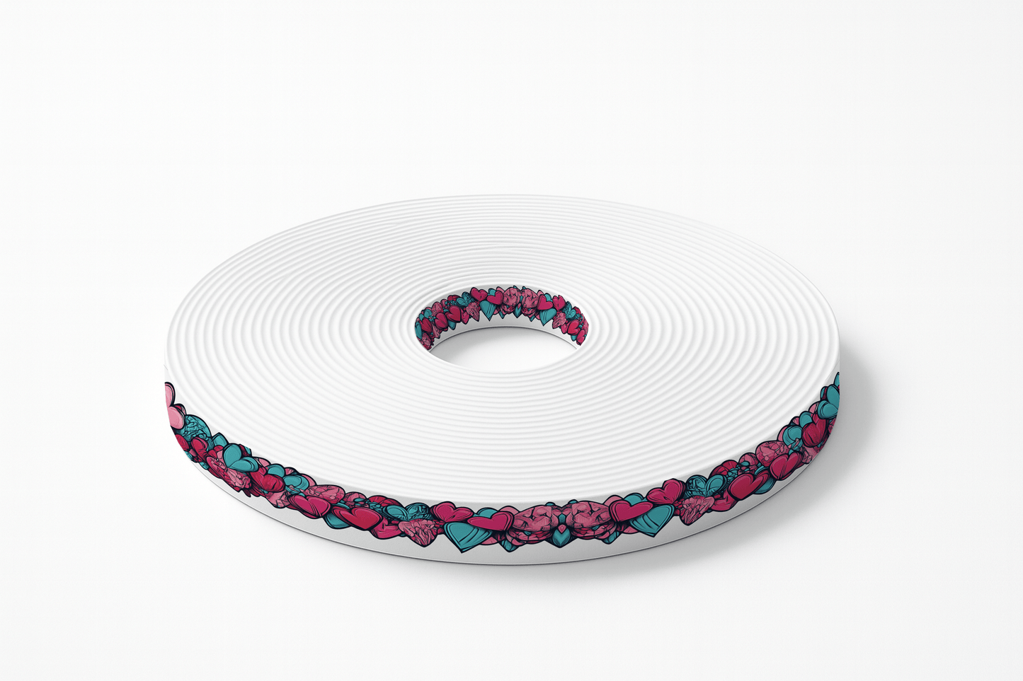 L'atelier du Fourmilier BioThane imprimé au mètre BioThane imprimé – Cœurs colorés rose & turquoise (spécial Saint-Valentin)