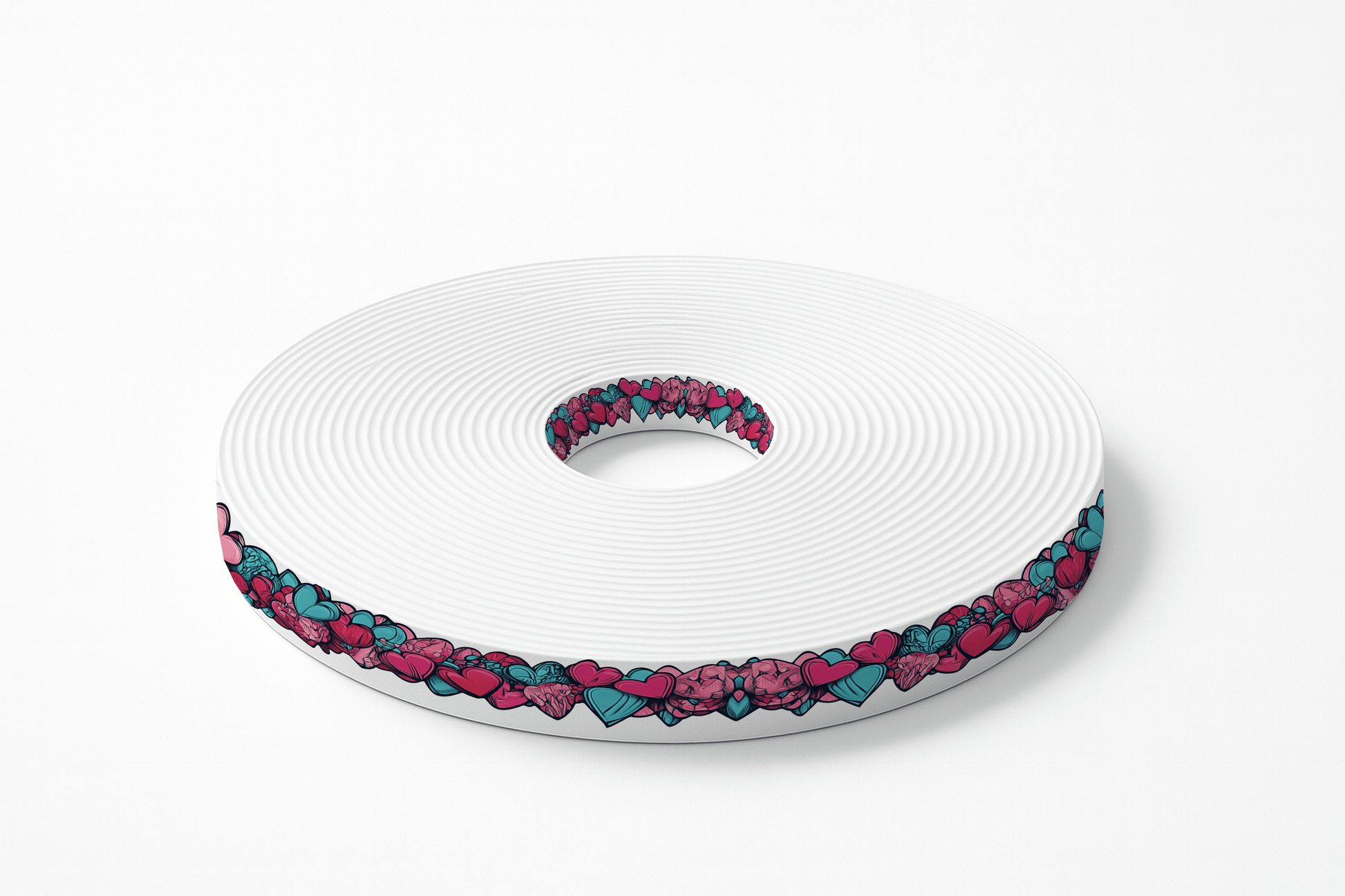 L'atelier du Fourmilier BioThane imprimé au mètre BioThane imprimé – Cœurs colorés rose & turquoise (spécial Saint-Valentin)