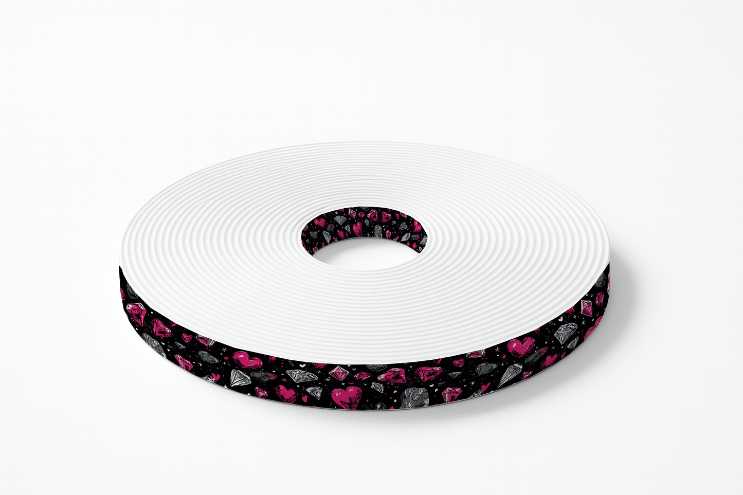 L'atelier du Fourmilier BioThane imprimé au mètre BioThane imprimé – Cœurs roses & diamants sur fond noir