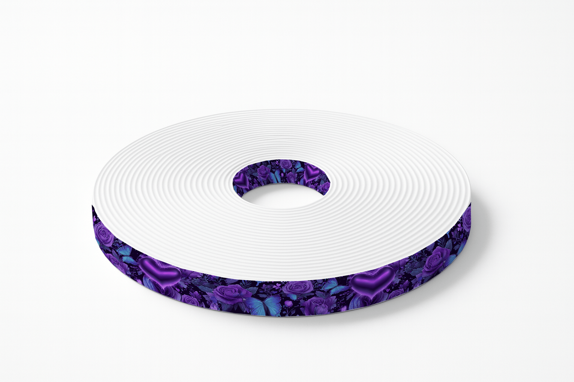 L'atelier du Fourmilier BioThane imprimé au mètre BioThane imprimé – Cœurs violets, roses & papillons enchantés