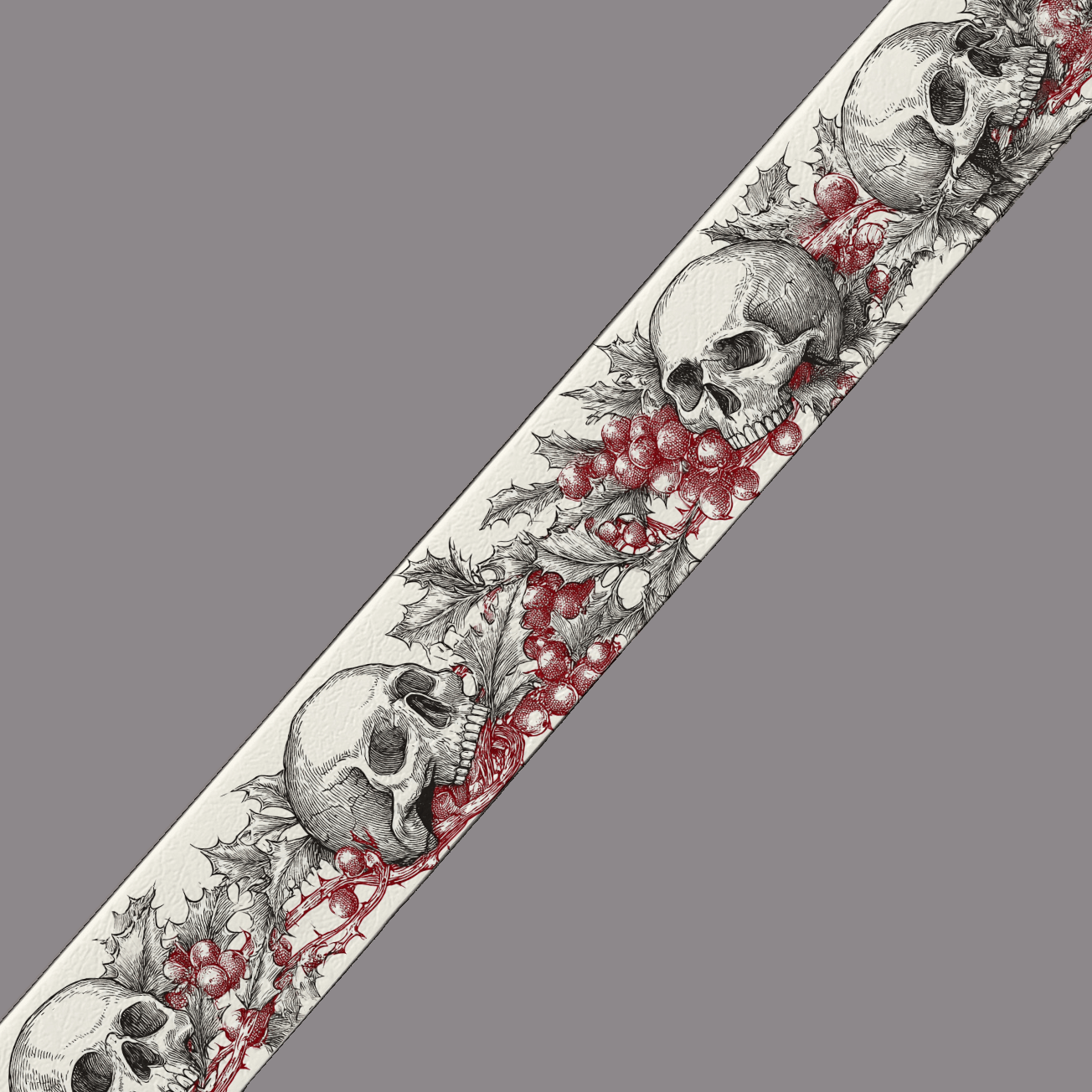 L'atelier du Fourmilier BioThane imprimé au mètre BioThane imprimé “Crânes & Houx Rouge”