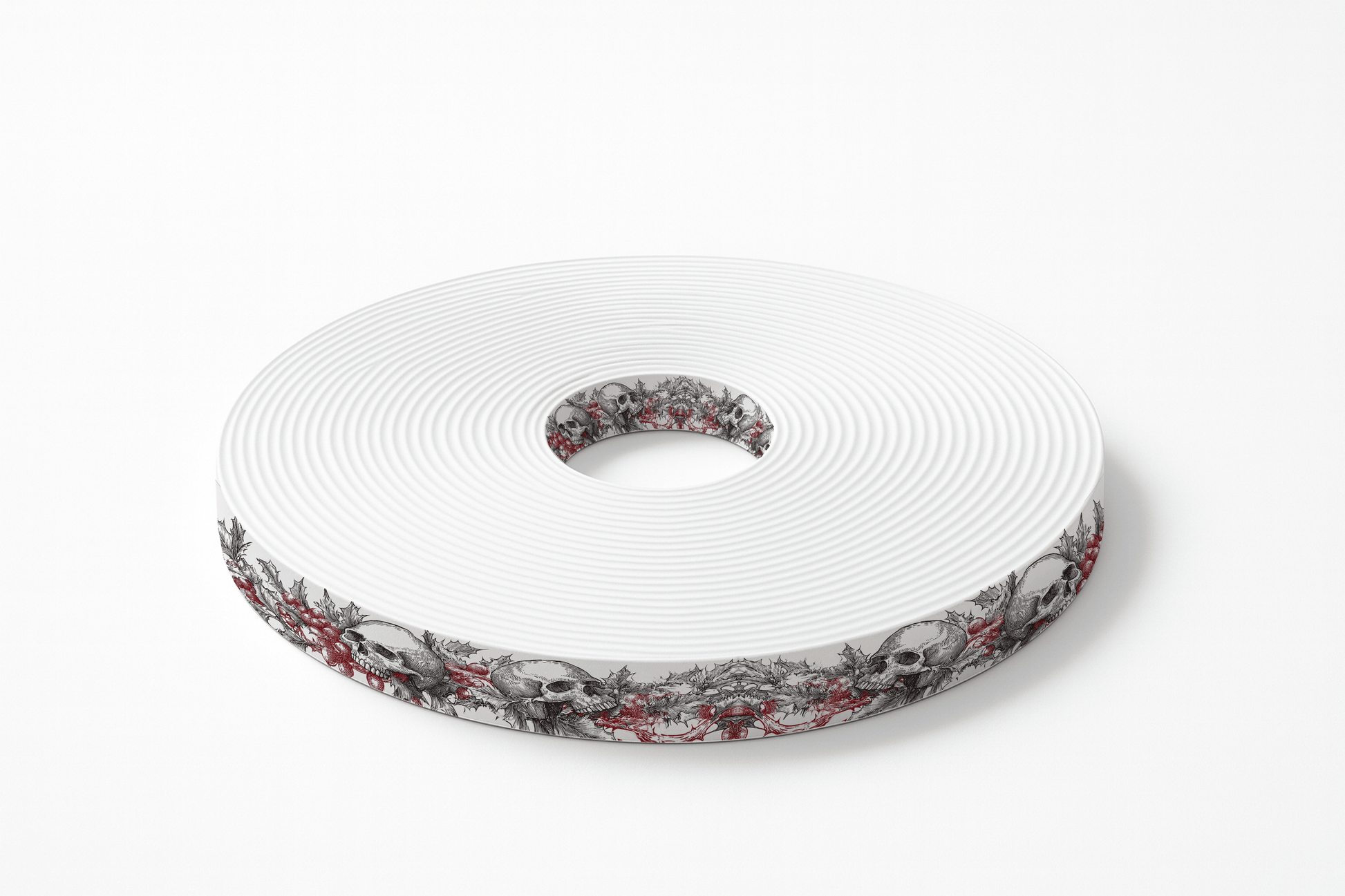 L'atelier du Fourmilier BioThane imprimé au mètre BioThane imprimé “Crânes & Houx Rouge”