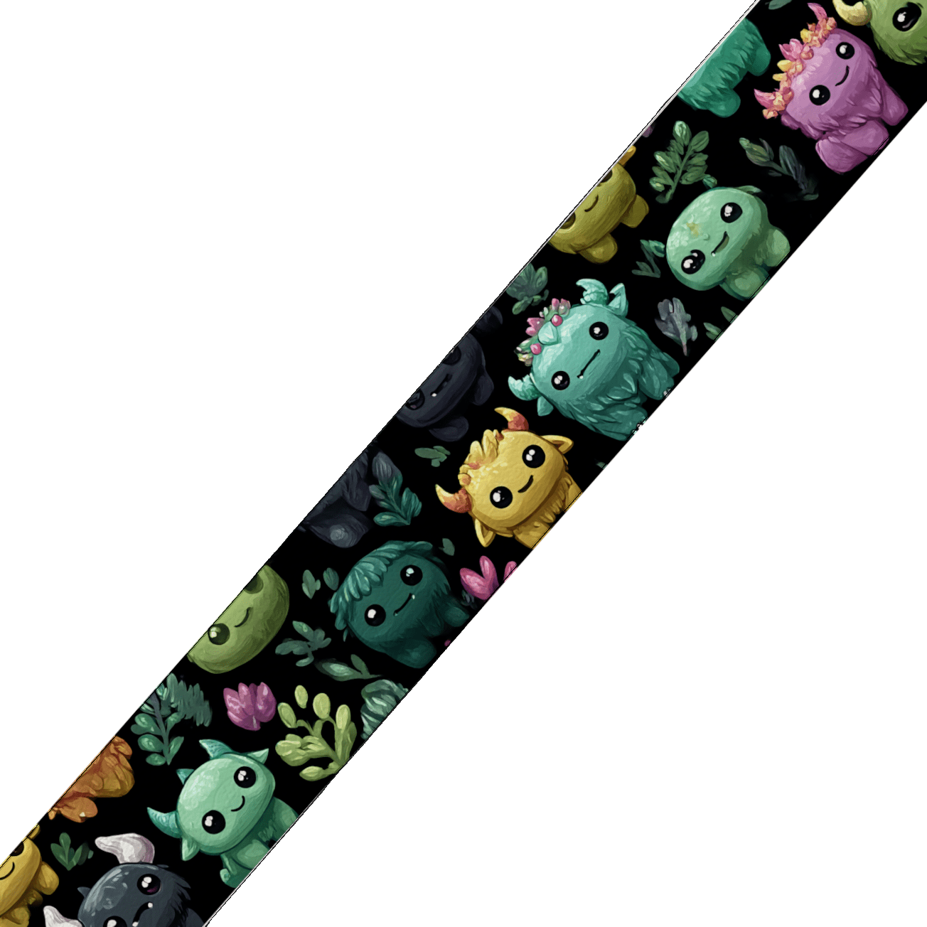 L'atelier du Fourmilier BioThane imprimé au mètre BioThane imprimé – Créatures mignonnes multicolores sur fond noir