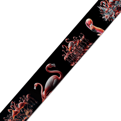 L'atelier du Fourmilier BioThane imprimé au mètre BioThane imprimé - Flamants roses élégants sur fond noir