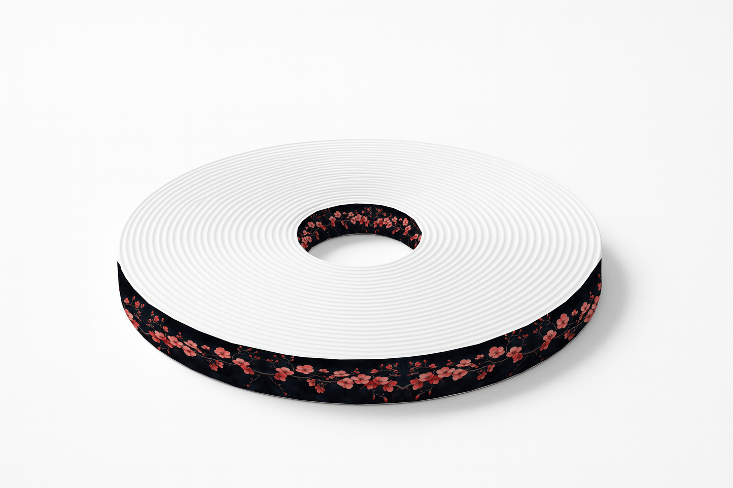 L'atelier du Fourmilier BioThane imprimé au mètre BioThane® imprimé – Fleurs de cerisier rouges sur fond noir