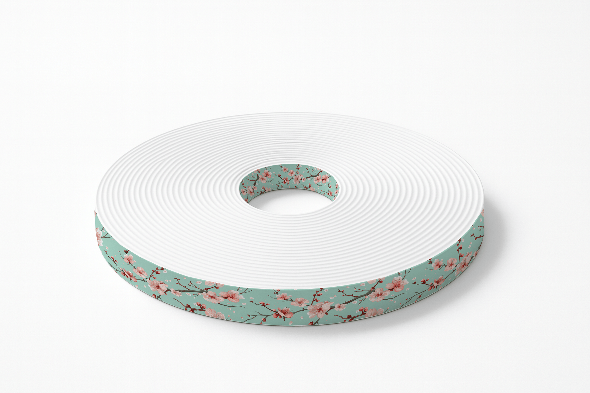 L'atelier du Fourmilier BioThane imprimé au mètre BioThane® imprimé – Fleurs de cerisier sur fond vert d'eau