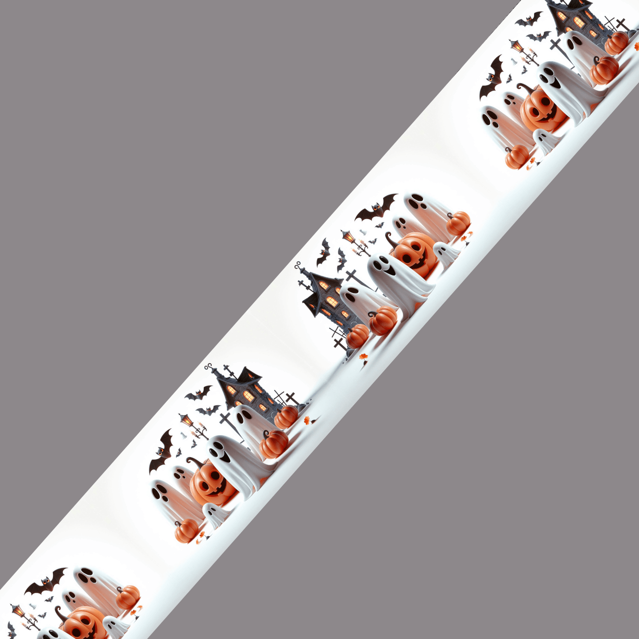 L'atelier du Fourmilier BioThane imprimé au mètre BioThane® imprimé - Halloween Fantômes & Maison Hantée (19mm, 25mm ou 38mm)