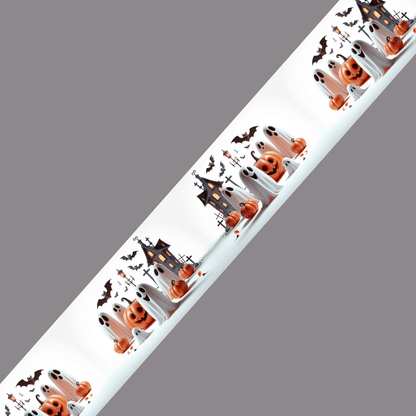 L'atelier du Fourmilier BioThane imprimé au mètre BioThane® imprimé - Halloween Fantômes & Maison Hantée (19mm, 25mm ou 38mm)