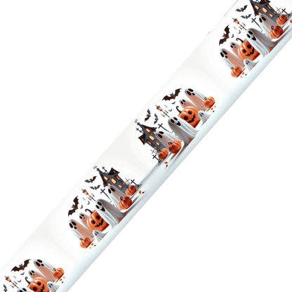L'atelier du Fourmilier BioThane imprimé au mètre BioThane® imprimé - Halloween Fantômes & Maison Hantée (19mm, 25mm ou 38mm)