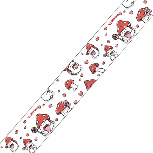 L'atelier du Fourmilier BioThane imprimé au mètre BioThane imprimé – Motif Champignons Valentine & cœurs