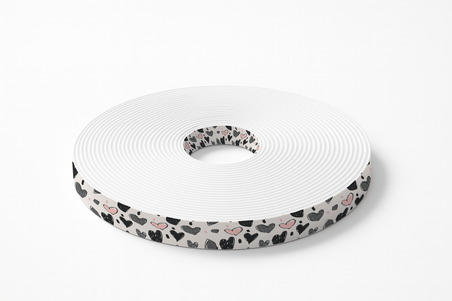 L'atelier du Fourmilier BioThane imprimé au mètre BioThane imprimé – Motif cœurs graphiques noir & rose poudré