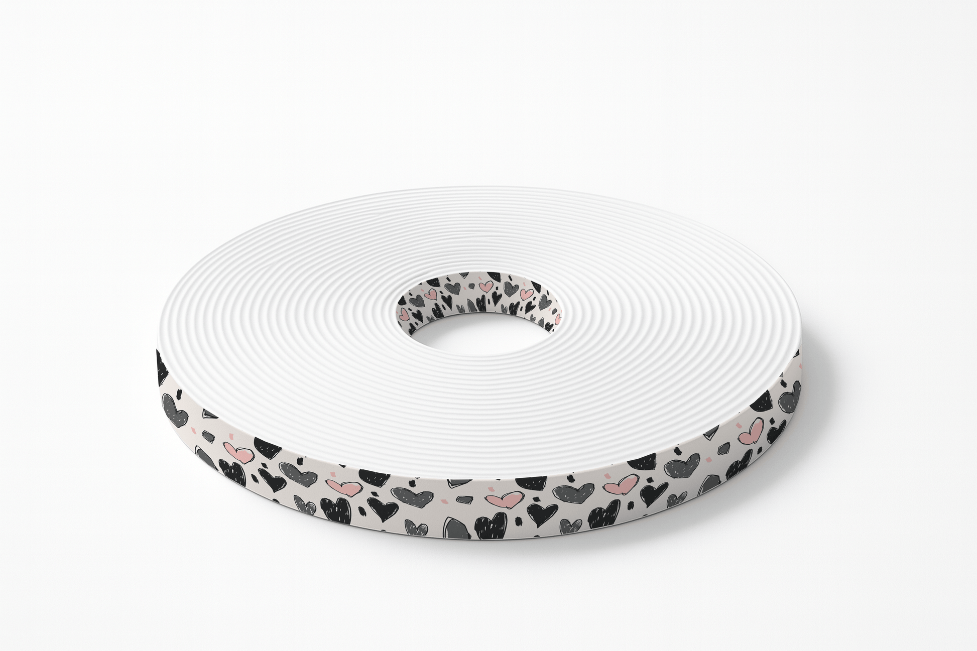 L'atelier du Fourmilier BioThane imprimé au mètre BioThane imprimé – Motif cœurs graphiques noir & rose poudré