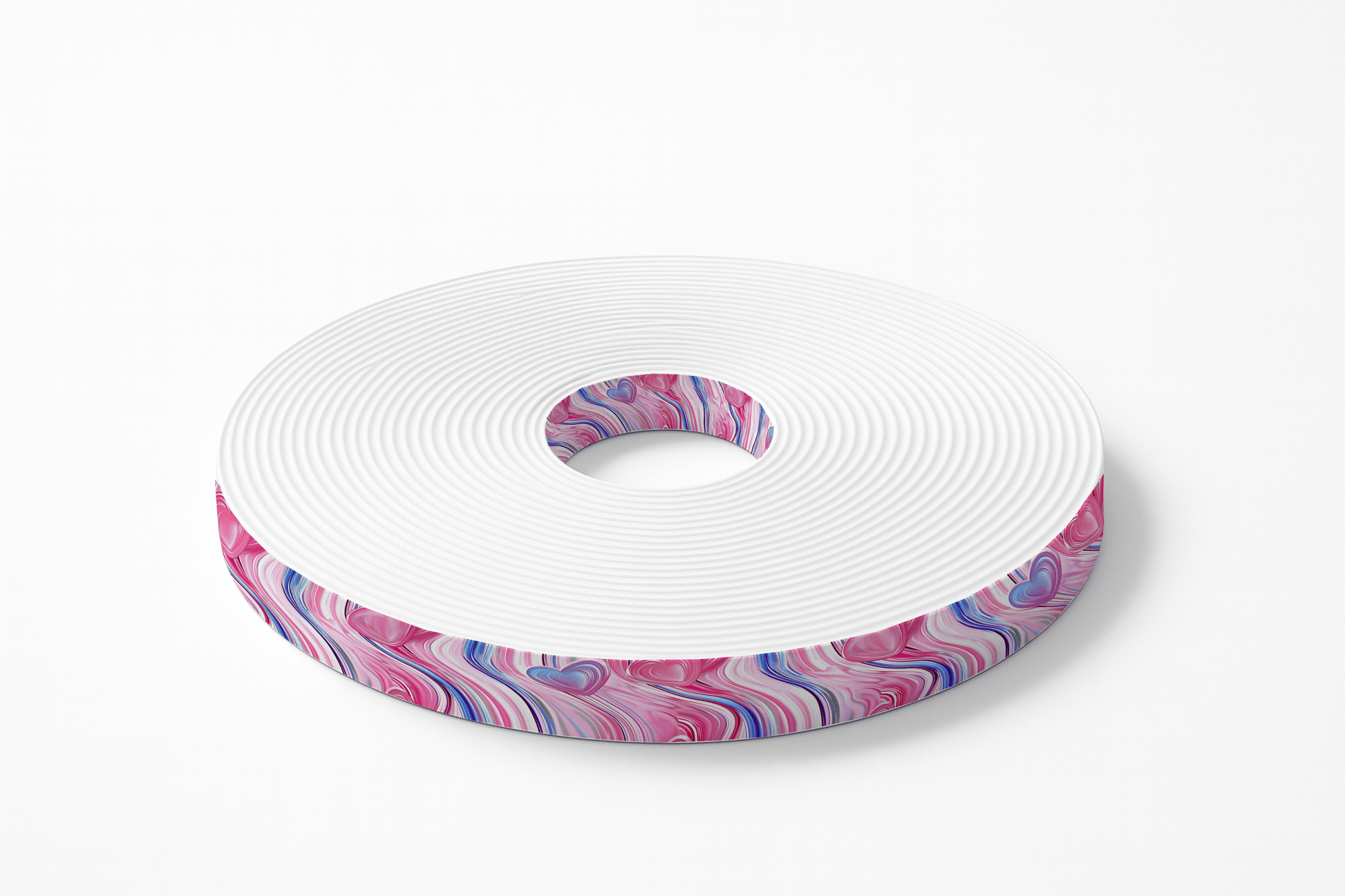 L'atelier du Fourmilier BioThane imprimé au mètre BioThane imprimé – Motif Cœurs marbrés rose & bleu