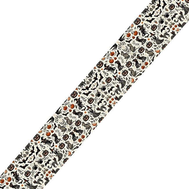 L'atelier du Fourmilier BioThane imprimé au mètre BioThane® imprimé – Motif Halloween graphique (chats noirs & citrouilles)