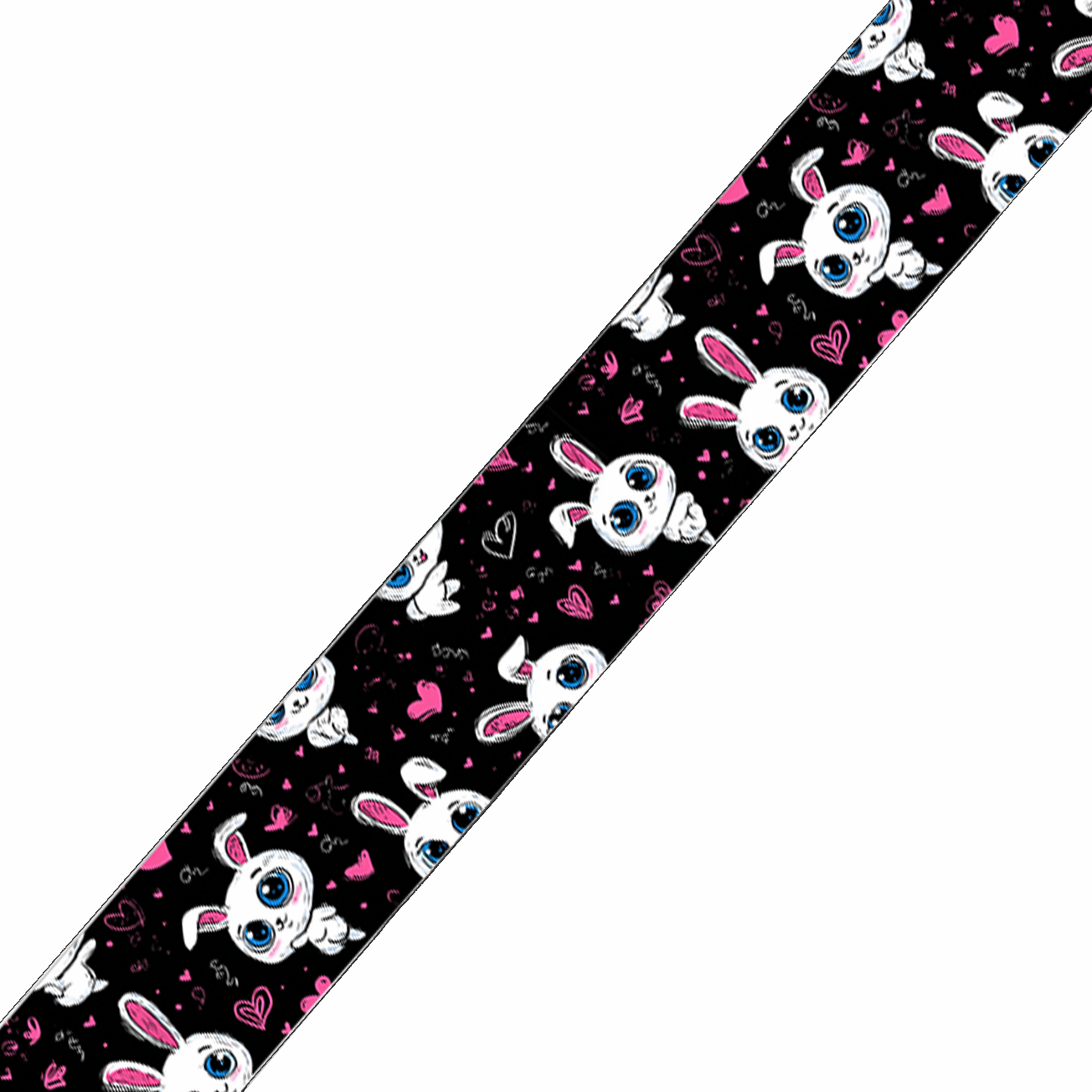 L'atelier du Fourmilier BioThane imprimé au mètre BioThane imprimé – Motif Lapins cartoon & cœurs fond noir