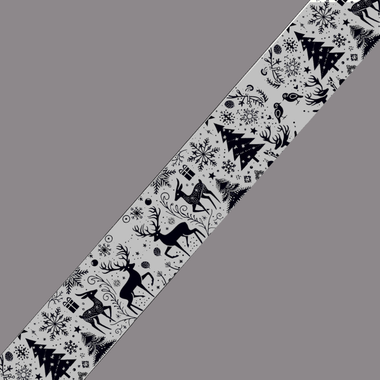 L'atelier du Fourmilier BioThane imprimé au mètre BioThane imprimé - Motif "Rennes & Sapins stylisés" (édition Silver)