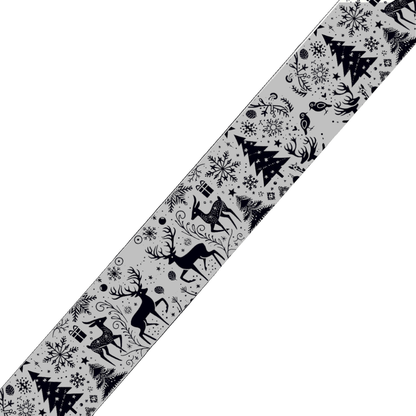 L'atelier du Fourmilier BioThane imprimé au mètre BioThane imprimé - Motif "Rennes & Sapins stylisés" (édition Silver)