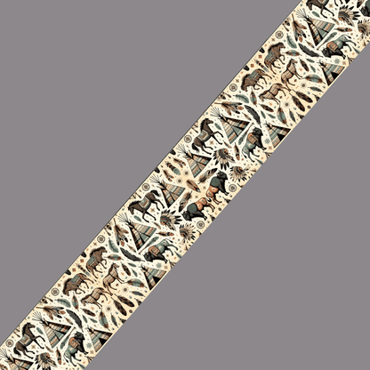 L'atelier du Fourmilier BioThane imprimé au mètre BioThane® imprimé motif Tribal Indien – chevaux, tipis et plumes
