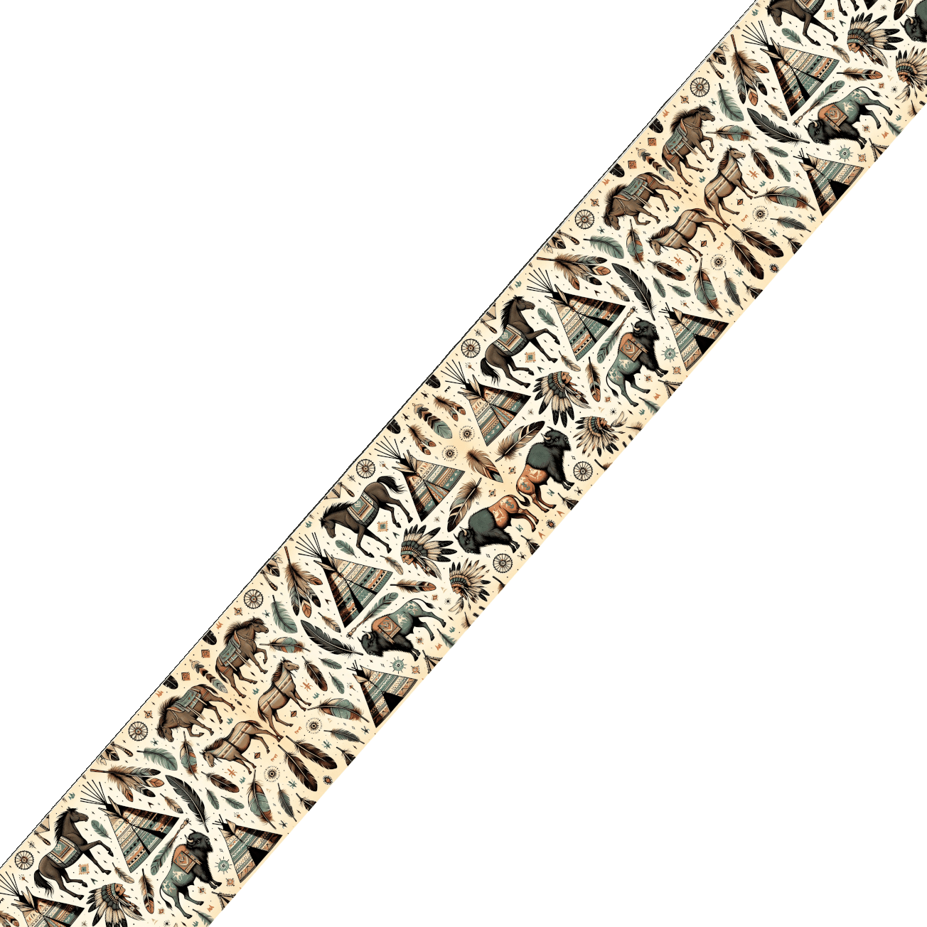 L'atelier du Fourmilier BioThane imprimé au mètre BioThane® imprimé motif Tribal Indien – chevaux, tipis et plumes