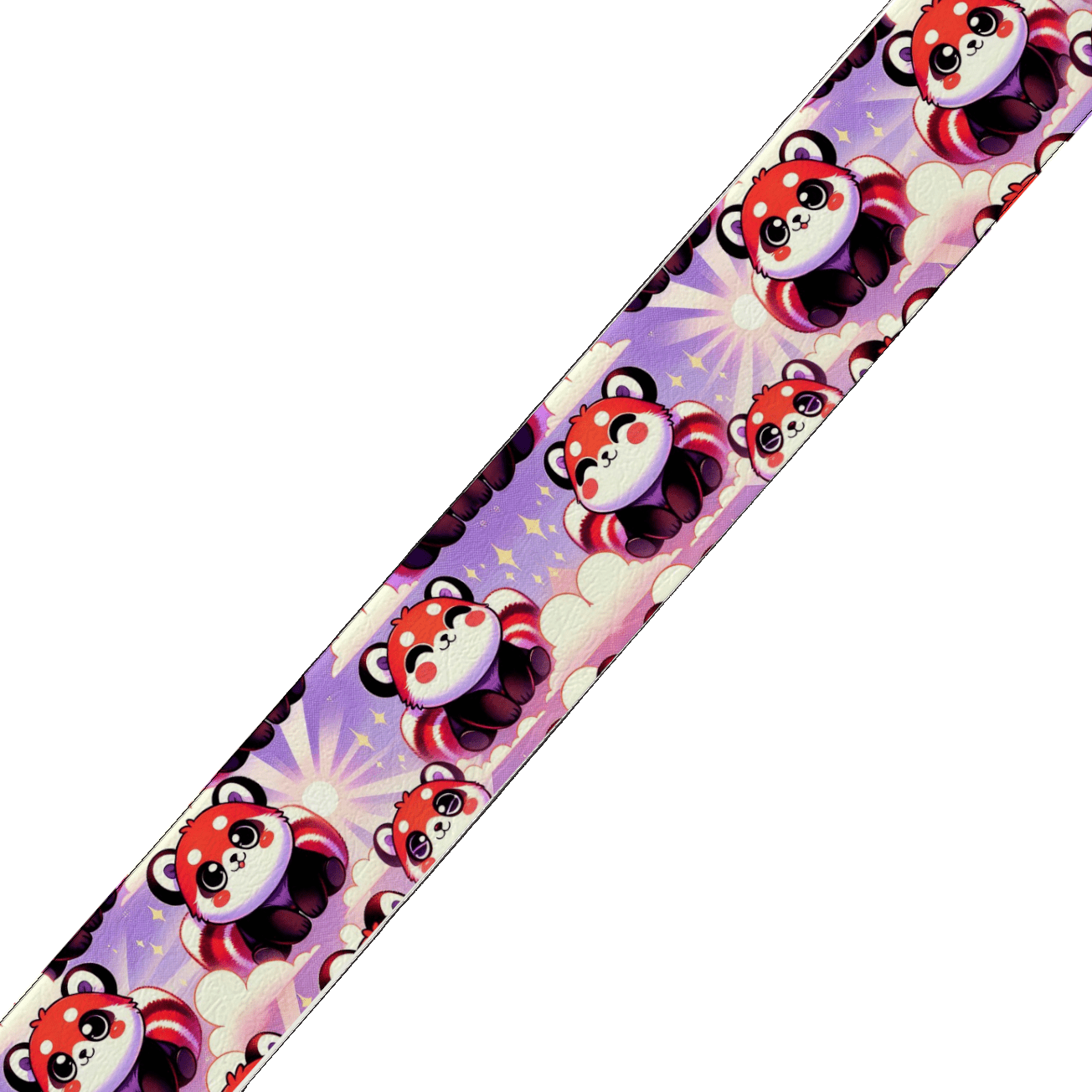 L'atelier du Fourmilier BioThane imprimé au mètre BioThane® imprimé – Panda Roux Kawaii sur Nuages (19mm, 25mm ou 38mm)