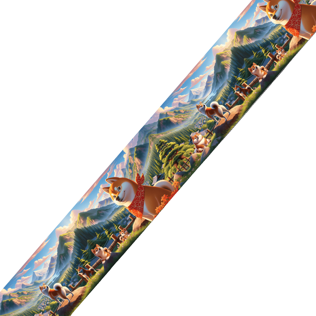 L'atelier du Fourmilier BioThane imprimé au mètre BioThane imprimé – Shiba Inu en Montagne