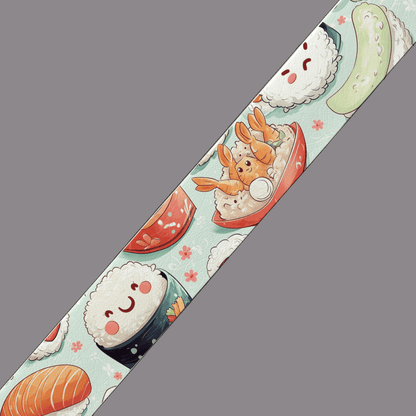 L'atelier du Fourmilier BioThane imprimé au mètre BioThane imprimé – Sushis kawaii & bols de riz souriants