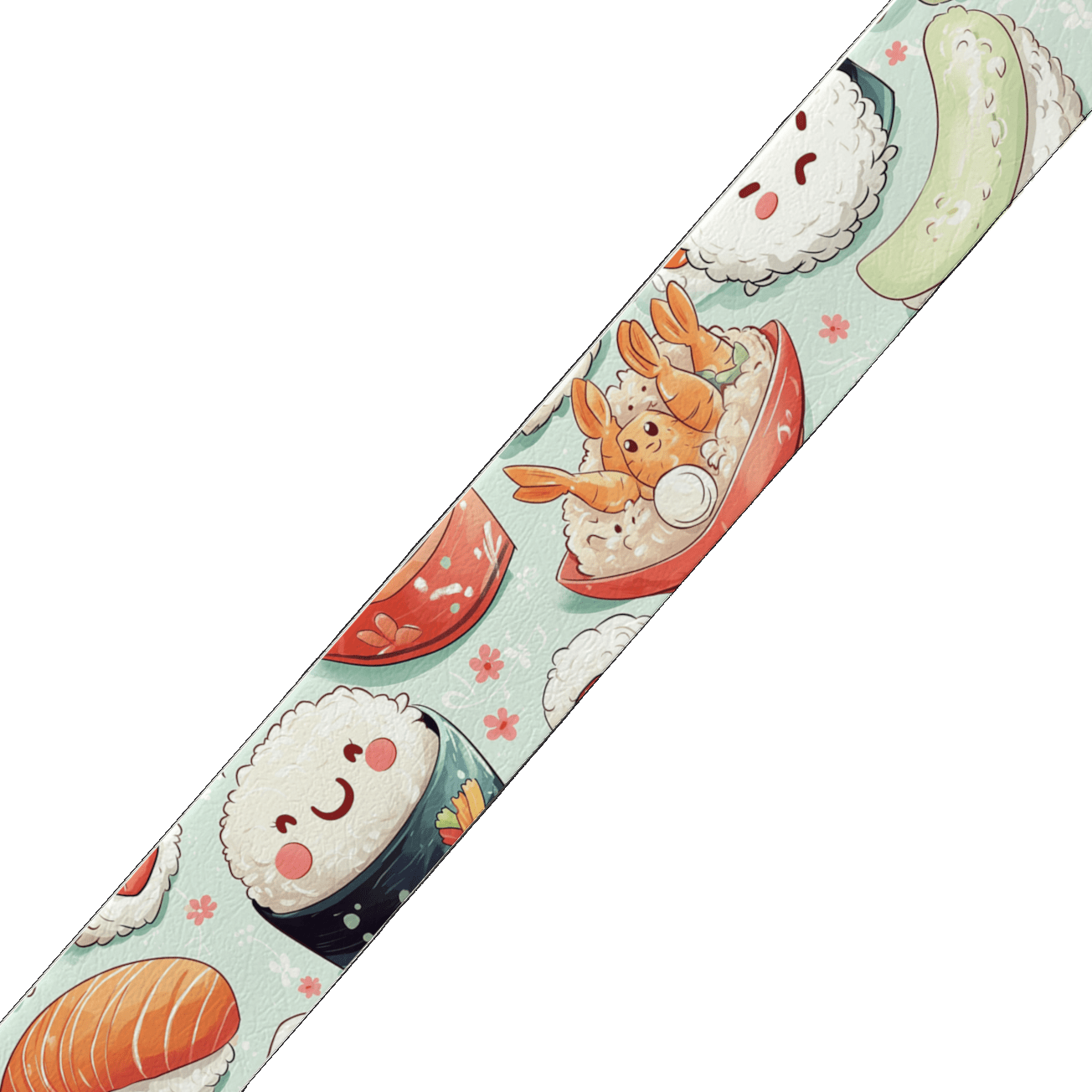 L'atelier du Fourmilier BioThane imprimé au mètre BioThane imprimé – Sushis kawaii & bols de riz souriants