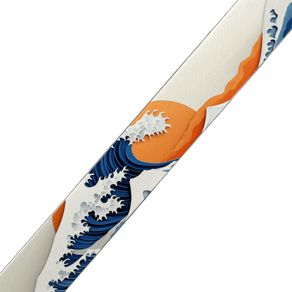 L'atelier du Fourmilier BioThane imprimé au mètre BioThane imprimé – Vague japonaise graphique & soleil orange